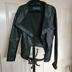 DECJUBA Genuine Leather Black Jacket Size 10 Motorbiker Rider Jumper Jaclet Coat - Picture 1 of 9