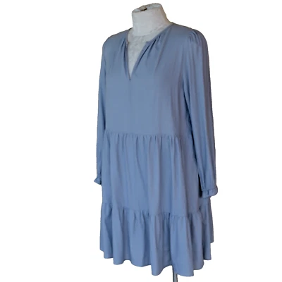 Nuevo Vestido sin Mangas CYNTHIA ROWLEY Mujer Talla XL Mezcla de Lino Cuello en V Rodilla Niveles Línea A Foto 1 de 4