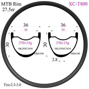 27.5er(650B) Carbon XC MTB/Trail/Enduro Bike Rims Hookless Tubeless 16-32 Holes - Picture 1 of 8