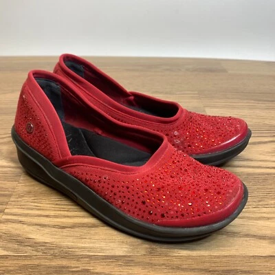BZees Moonlight Loafers Womens Size 6 M Red Rhinstones Slip On Comfort Shoes - Image 1 of 4
