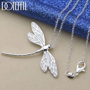 Dragonfly Pendant Necklace 925 Sterling Silver 40-75cm Chain Women Wedding - Picture 1 of 6