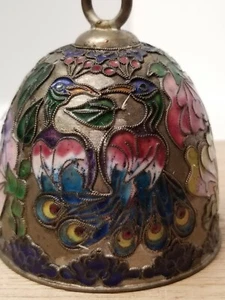 VINTAGE CL OISONNE EMAILLE BRONZEFARBEN KUPPEL GLOCKE ORNAMENT VÖGEL BLUMEN 4" - Bild 1 von 7