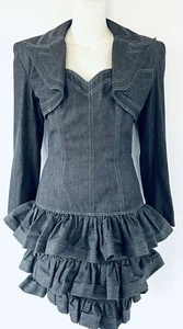 Vintage Patrick Kelly Paris 1980s Denim Strapless Ruffle Dress Matching Bolero - Picture 1 of 13