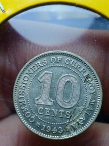 ERROR MALAYA 1943 10CENT SILVER RARE - Picture 1 of 2