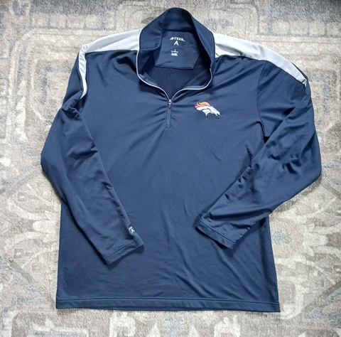 Denver Broncos Sweatshirt Pullover Adult Large Navy Blue 1/4 Zip Antigua NFL Men Cover