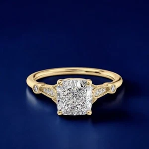 Anillo de compromiso IGI de diamantes creados en laboratorio de corte cojín de 1,70 quilates en oro amarillo de 14 k - Imagen 1 de 14