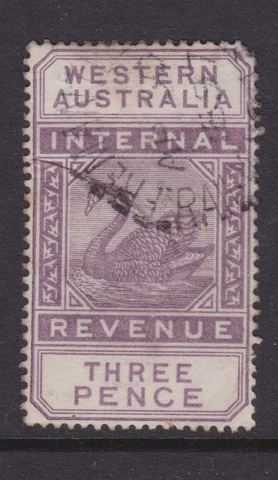 WESTERN AUSTRALIA 1893 3D Dull Purple IR SWAN REVENUE USED SG F13 (NG25.5) Cover