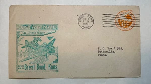1951 Great Bend Kansas First Flight Cover 6C Pre Stamp Envelope - Picture 1 of 2