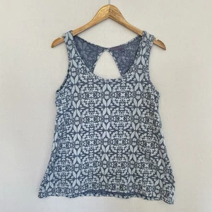 FRISCHE PRODUKTE Größe Small blau bedrucktes Tanktop mit Rückenausschnitt 100 % Baumwolle - Bild 1 von 4