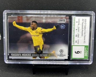 2020-21 Stadium Club Chrome UCL YOUSSOUFA MOUKOKO RC #57 CSG 9 Mint Rookie BVB - Image 1 of 3