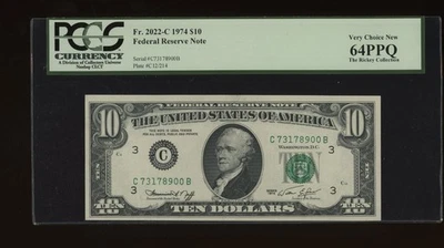DBR 1974 $10 FRN Philadelphia Fr. 2022-C PCGS 64 PPQ Serial C73178900B - Image 1 of 2
