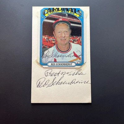Red Schoendienst Signed TWICE Index Card + Baseball Card Attached - Image 1 of 2