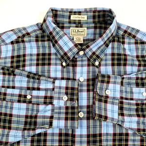Vintage LL Bean Men's Sz XL Plaid Shirt US Air Force Tartan Blue Black Hong Kong - Picture 1 of 22