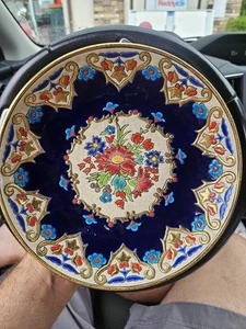 1950s Emaux De Longwy French Vintage Ironstone Hand-Painted Hanging Deco Plate - Picture 1 of 7