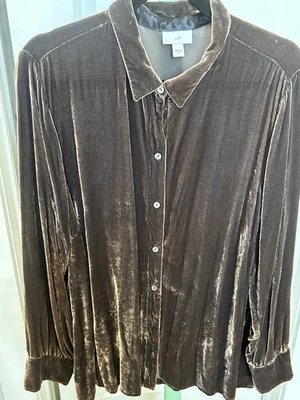 Blusa Top J Jill Talla XL Champiñón Terciopelo Rayón Mezcla Seda Botón Delantero $189 Elegante Foto 1 de 4