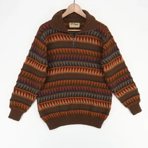 D'Stylo Alpaca Sweater Mens Small Brown Aztec Geometric Zip Pullover - Picture 1 of 6