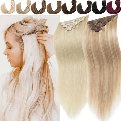 CLEARANCE Double Wefted Clip In Human Hair Extensions Full Head Thick Highlight - Image 1 of 4