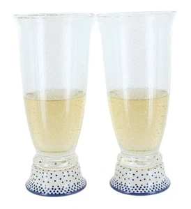 Juego de 2 vasos de cerveza de cerámica polaca rosa azul puntos pequeños - Imagen 1 de 1