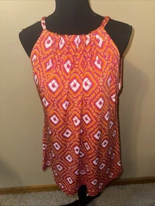 Escapada Women’s Pleated Halter Top Pink and Orange Print; Size Medium - Picture 1 of 6