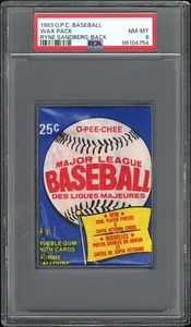 1983 O.P.C O PEE CHEE BASEBALL WAX PACK RYNE SANDBERG ON BACK ROOKIE PSA 8 NM-MT - Picture 1 of 2