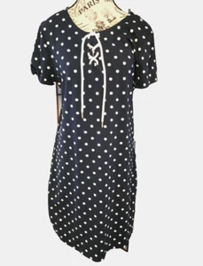 TOMMY HILFIGER blue polka dot dress- size L NEW - Picture 1 of 4