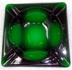 Vintage Square Jade Green Glass Ashtray - Picture 1 of 3