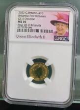 Great Britain - 2023 Final QE II Britannia $10 Gold Coin NGC MS70 First Release