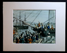 Currier & Ives "The Destruction of Tea at Boston Harbor" 11x14 Matted Print-1846