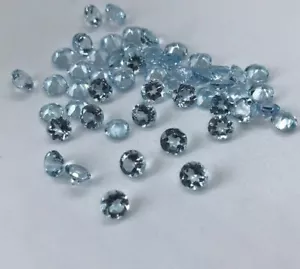 100 Pc Natural Aquamarine 3mm Round Shape Faceted Cut Calibrated Loose Gemstone - Picture 1 of 7
