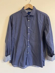 Camisa Egara Para Hombres Con Botones XL Azul Calce Ajustado Manga Larga Algodón Floral Carrera - Imagen 1 de 13