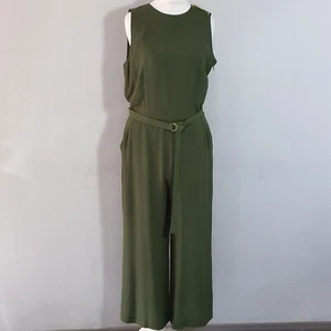 MICHAEL KORS Jumpsuit One Piece Trouser Straight Leg Khaki Logo Belt Size UK 8 - Picture 1 of 24