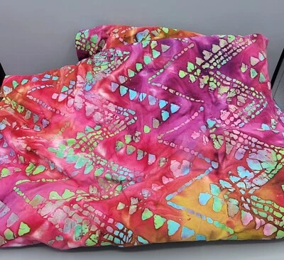 Fabric Batik Chevron Purples Pinks Greens Blues 60"x88" Hand Dyed Multicolored  - Image 1 of 4