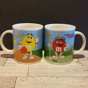 M&M Sports Themed Ceramic Coffee Mugs Set of 2 Candy Collection 2003 Vintage - Picture 1 of 5