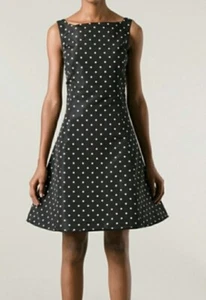 RALPH LAUREN COLLECTION Short Dress Womens 8 Black White Silk Polka Dot A-line - Picture 1 of 13