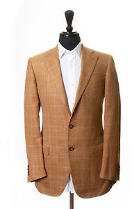 Sartoria Partenopea Brown Windowpane Silk Linen Blazer 19947