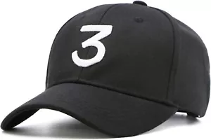 Number 3 Baseball-Cap White 3 Embroidered Dad Hat Black One Size, - Picture 1 of 7