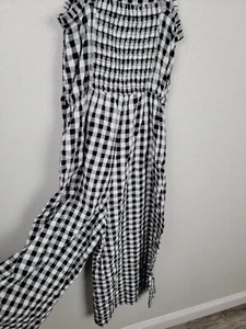 Nordstrom Kids' Ruffle Tank Jumpsuit White- Black Gingham M 8/10 - Picture 1 of 4