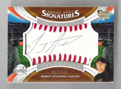 062/275 jeremy accardo 2006 sweet spot red stitch black autograph true rc auto - Image 1 of 2