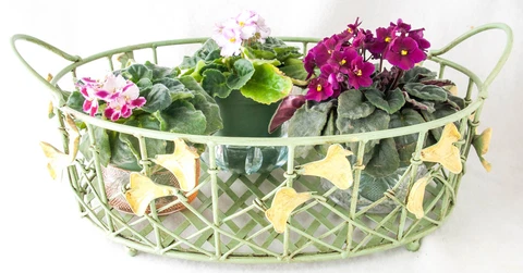 Metal Wire Basket 18.5 X 12.5" Green & Yellow, Ginkgo Leaf Pattern NEW PRICE Cover