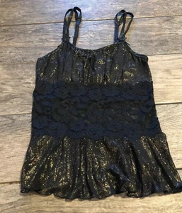 New Cabernet 4229 Womens cami Tank Top Size Small Black Gold Camisole - Picture 1 of 5