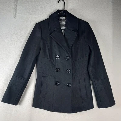 Guess Los Angeles Women’s Medium Black Wool Blend Winter Coat Peacoat - Image 1 of 4