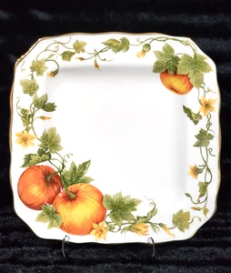 4 Gold Back CLASSIC PUMPKIN Square Dinner Plate 11" Thanksgiving GORGEOUS 222 5t - Picture 1 of 13
