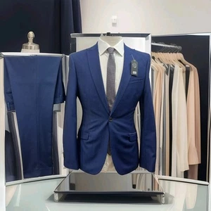 TAYLOR & WRIGHT Blue Skinny Fit Modern Wool Blend 2 Piece Suit C38R W32 L30 - Picture 1 of 19