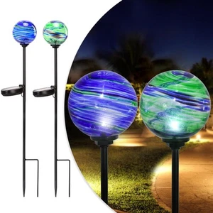 Solar Outdoor Decorative Swirl Solar Garden Stake Glaze Glass LED Garden Glob... - Picture 1 of 7