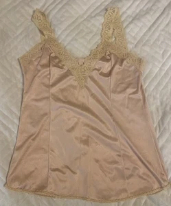 VTG BLUSH BRAND Womens M Nude Pink Camisole Lingerie Top Nylon w/ Lace USA - Picture 1 of 8