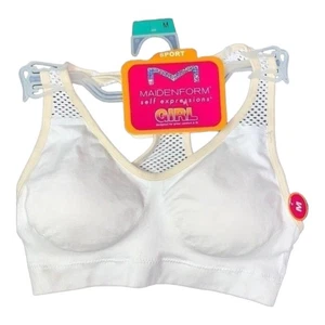 Maidenform Bra M White Sports Bra Racerback Wirefree Padded Mesh Active NEW - Picture 1 of 8