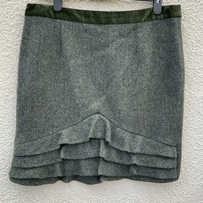 JIGSAW DESIGNER WOOL TWEED GREEN VELVET MINI SKIRT BRITISH HERITAGE 16 - Image 1 of 4