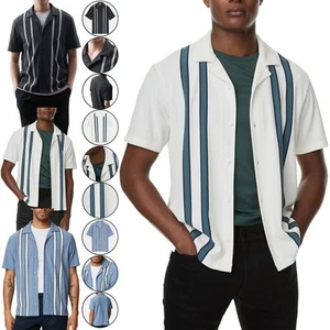 Mens M&S Polo Shirt Collared Textured Stripe Short Sleeve Summer Holiday Tee - Picture 1 of 6