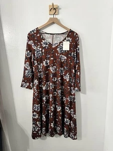 Garnet Hill Women’s Floral Long Sleeve Dress Fall Brown NWT - Picture 1 of 6