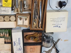 VINTAGE WATCHMAKERS TOOLS, PARTS, ETC 100'S PIECES ALL VERY GOOD OR BETTER - Picture 1 of 12